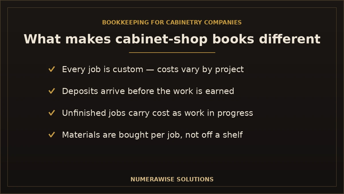What makes cabinet-shop bookkeeping different