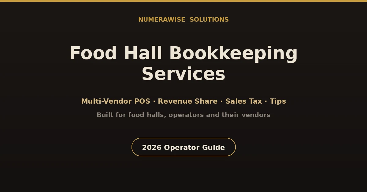 Food hall bookkeeping services covering multi-vendor POS reconciliation, revenue share, sales tax, and tip reporting.