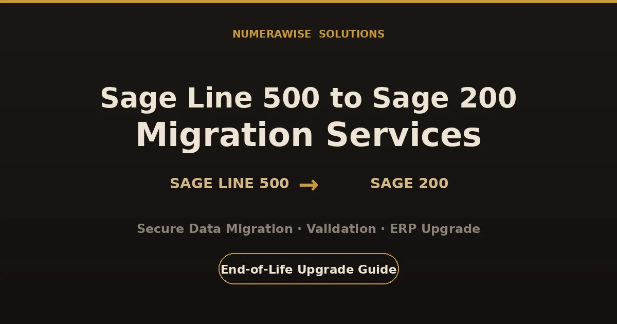 Sage Line 500 to Sage 200 migration services, showing the upgrade from an end-of-life ERP to the supported Sage 200 platform.