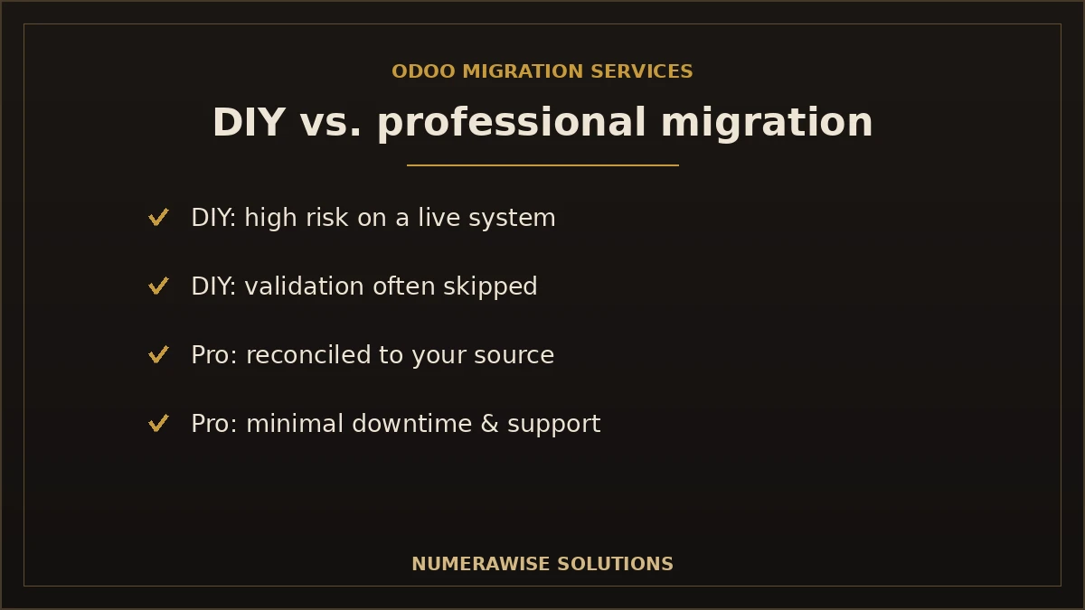 DIY vs professional Odoo migration