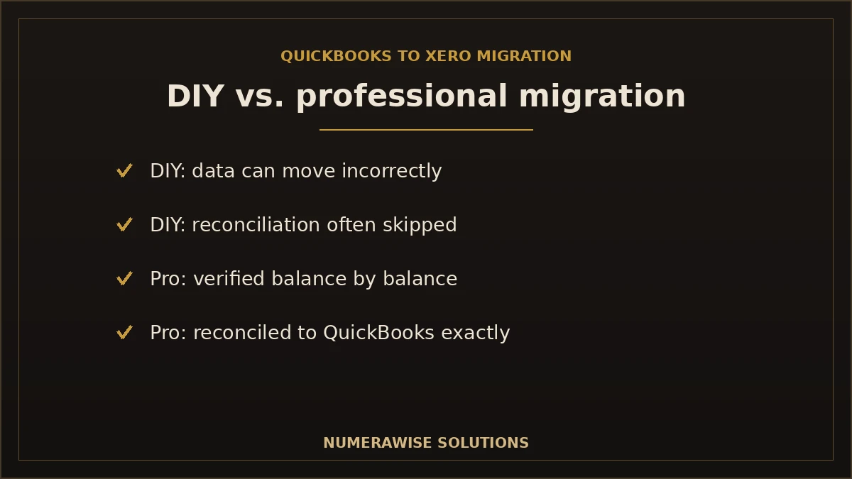 DIY vs professional QuickBooks to Xero migration