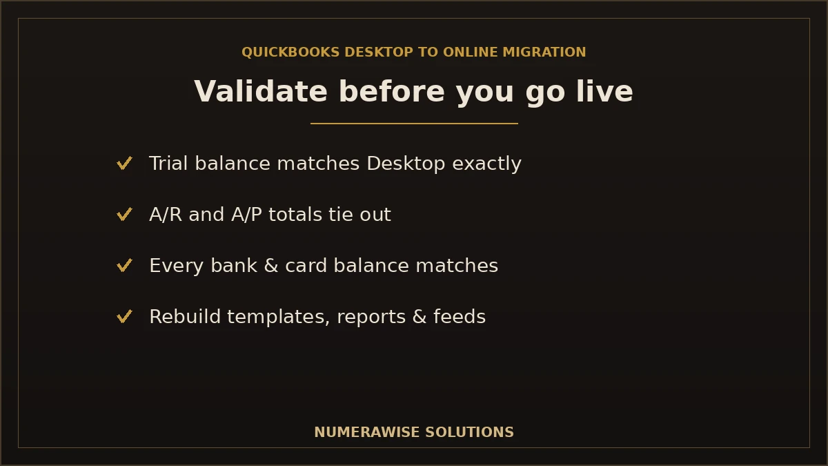 Validating a QuickBooks Online migration