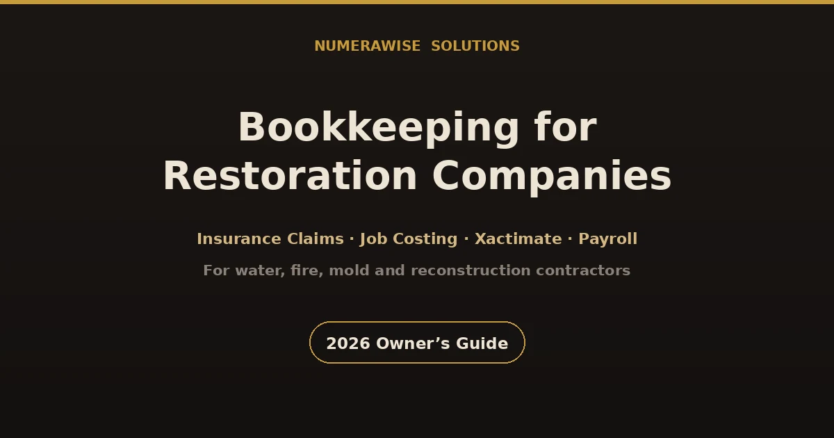 Bookkeeping for restoration companies covering insurance claims, job costing, Xactimate, and payroll for water, fire and mold contractors.