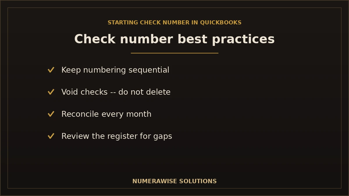 QuickBooks check number best practices